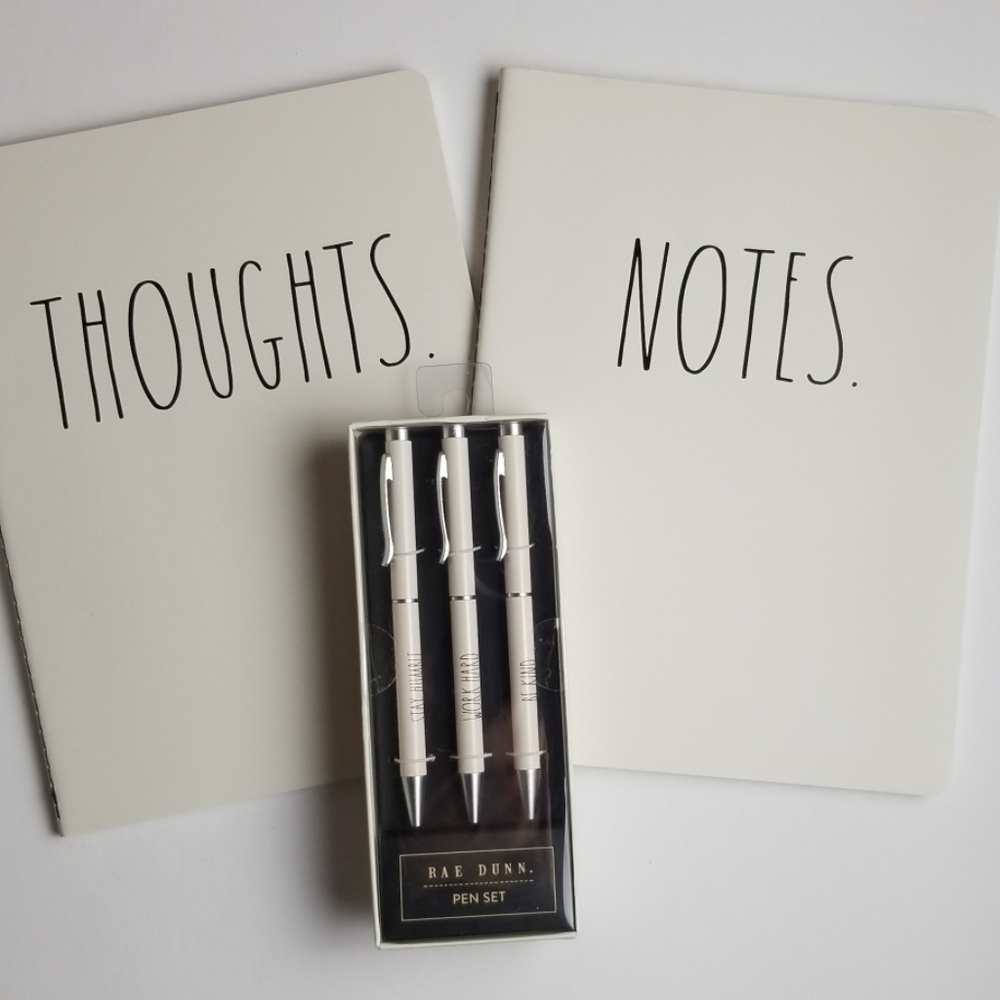 Rae Dunn "Stay Humble" 3 pc Pen Set + 2 Notebooks